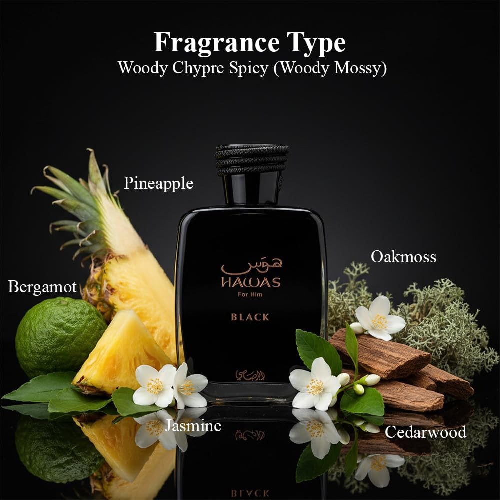 Hawas Black di Rasasi per Uomo - Fragrance Perfume For Man recensione e prezzo